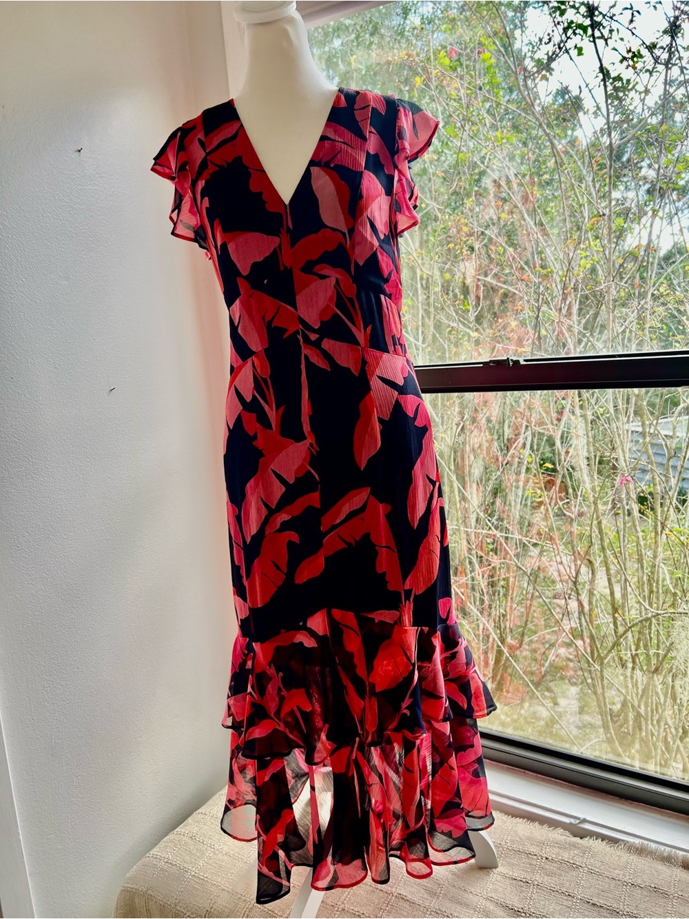 Tommy Hilfiger Red and Black Floral High-Low Maxi Dress